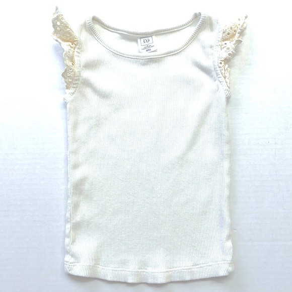 Gap Baby Toddler Girl Ribbed Cream Coloured Flutter Top, Size 2 Years - Picture 1 of 4